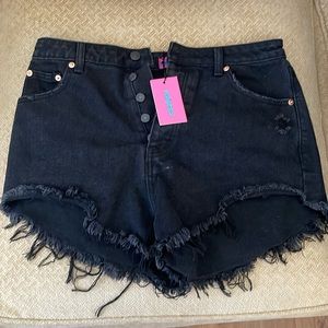 NWT Edikted Distressed High Waisted Washed Black Jean Shorts